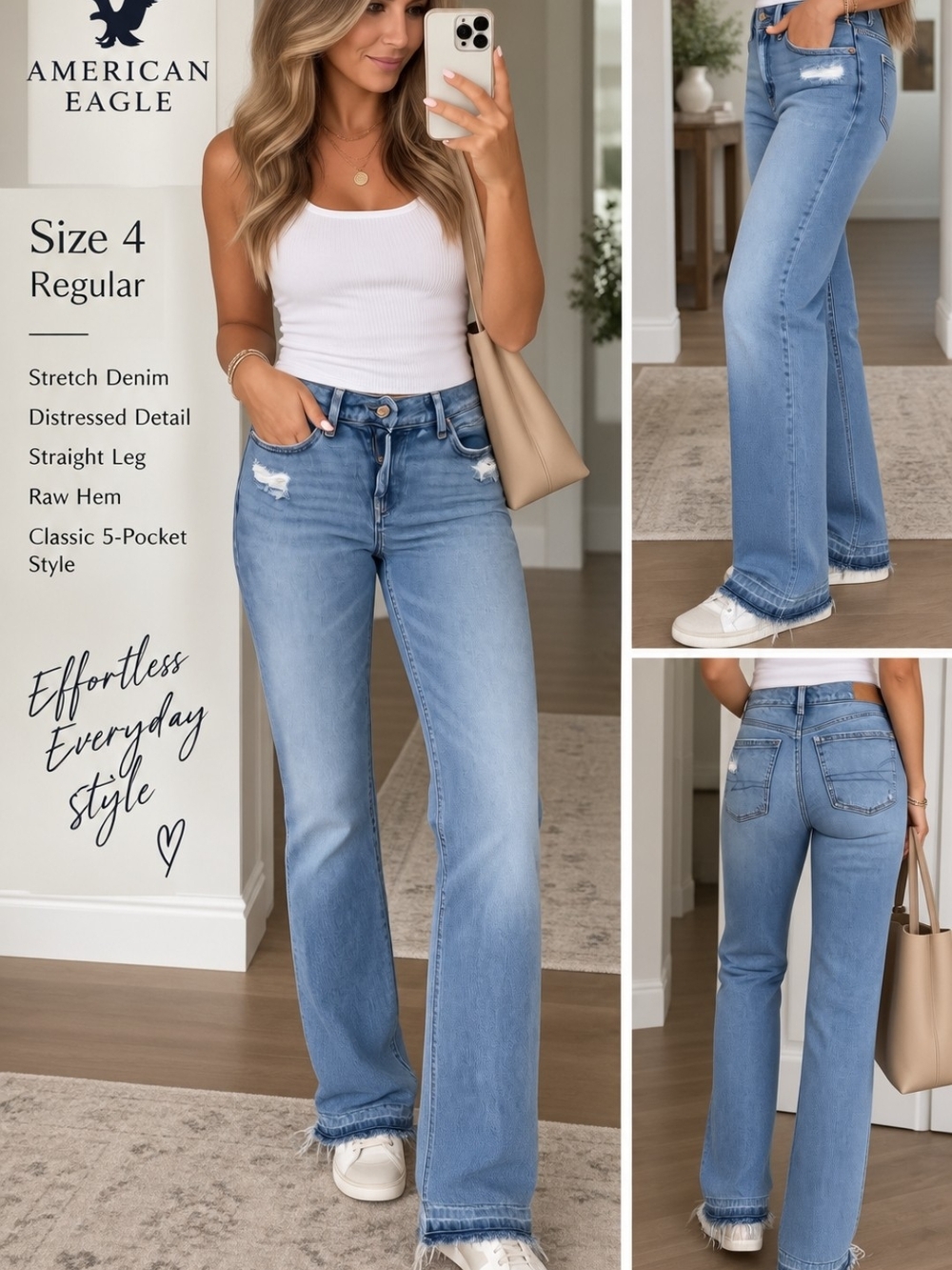American Eagle Outfitters Light Wash Straight-Leg Jeans